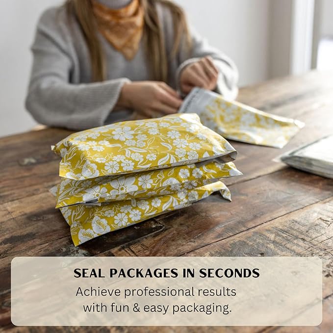 Poly Mailers 6x9 Inch 100 Pack Small Shipping Bags Strong Thick Mailing Envelopes | Self Sealing Adhesive | Waterproof & Tear Resistant | Small Business Packaging for Clothing - Floral Mustard Yellow