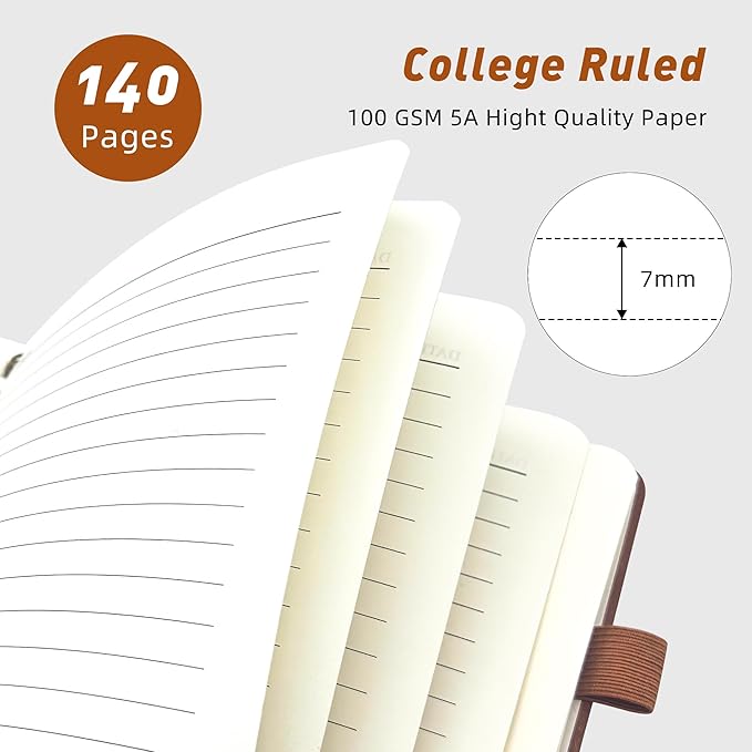 Lined Spiral Journal Notebook for Women & Men, College Ruled Hardcover Notebook for Work & Note Taking, Journals for Writing, 100 GSM, Business, School, 140 Pages, A5(5.8"x8.5") - Brown