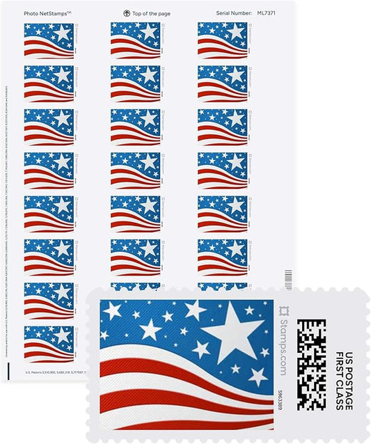 Star Spangled NetStamps 1200-Pack (50 Sheets) Printable Postage Labels (Stamps.com Subscription Required) - Print Approved Postage - Inkjet & Laser Printers - Business, Personal, Home