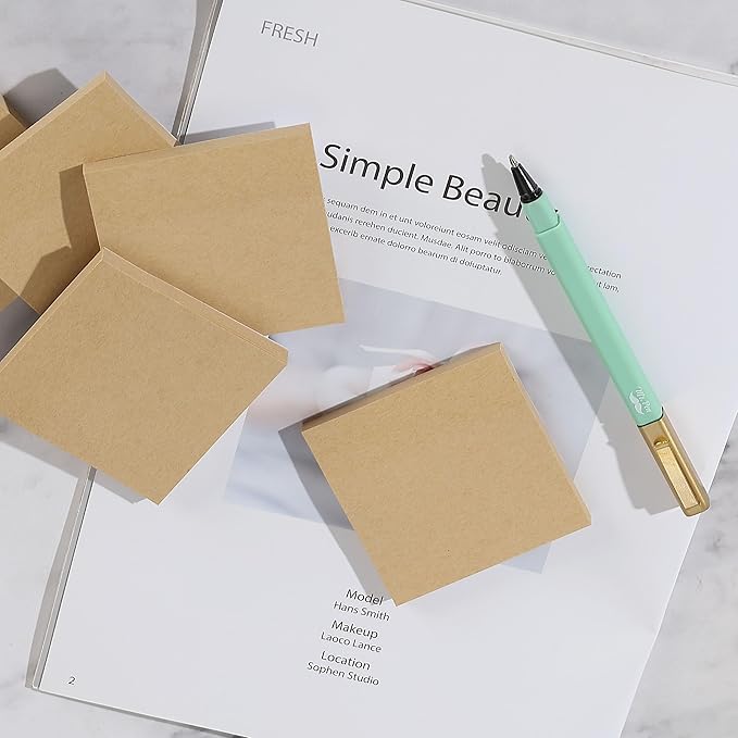 Mr. Pen- Kraft Sticky Notes, 3”x3”, 12 Pads, Self-Stick Note Pads, Brown, Craft Paper 3x3 Sticky Notes