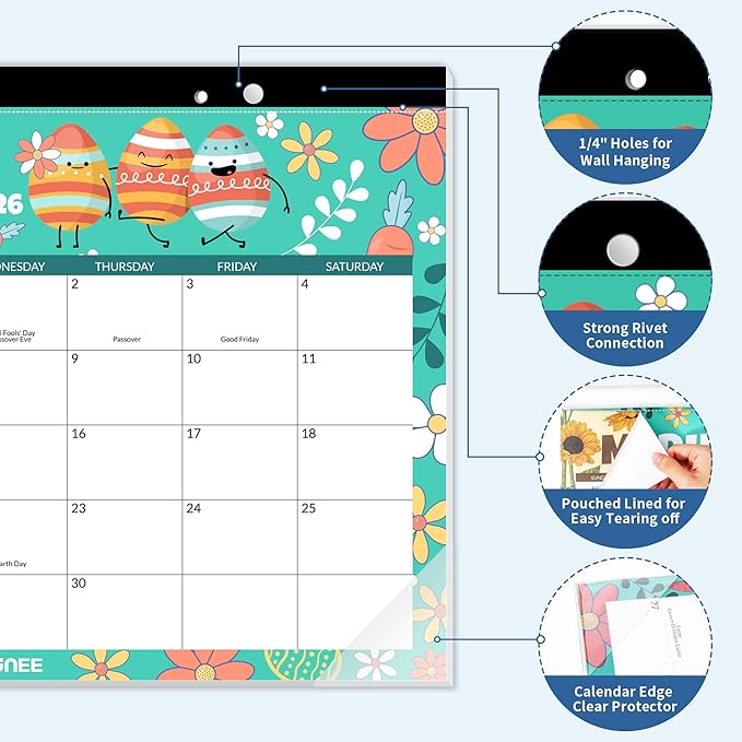 SUNEE Desk Calendar 2025-2026 17x12, 18 Months, JUL. 2025 - DEC. 2026, Academic Desktop Calendar 2025-2026, School Year Large Calendar for Teacher, Seasons Color