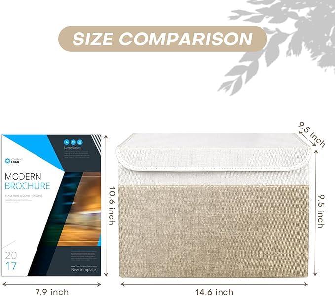 Large 22 Quart Linen Fabric Foldable Storage Bin Cube Organizer Basket with Flip-Top Lid & Handles, Clothes Blanket Box for Home, Office, Closet, Beige & White, 4 Pack 14.6 x 9.5 x 9.5”