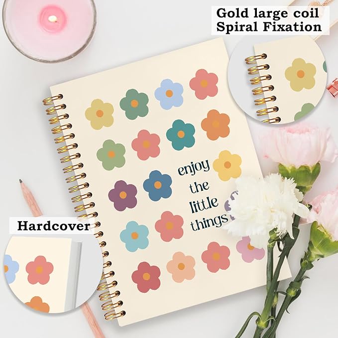 SNNDER Mental Health Inspirational Floral Spiral Notebooks, Positive Affirmation Gifts Journaling Notebook for Women, Motivational Quote Enjoy the Little Things Journal for Note Taking, 5.5x8.3 Inch