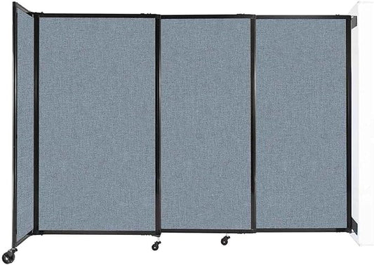 Wall-Mounted Sliding StraightWall Room Divider | Adjustable Widths | Locking Wheels | Room Separator | Up to 7'2" Wide x 5' Tall Powder Blue Fabric Panels