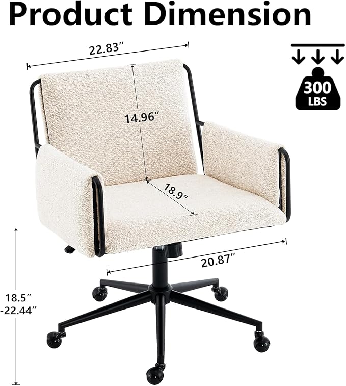Kidol & Shellder Office Desk Chair Set of 3 with Arm, Swivel Adjustable Height with Wheels Comfortable Wide Seat for Home Office, Bedroom, Makeup Room, Beige