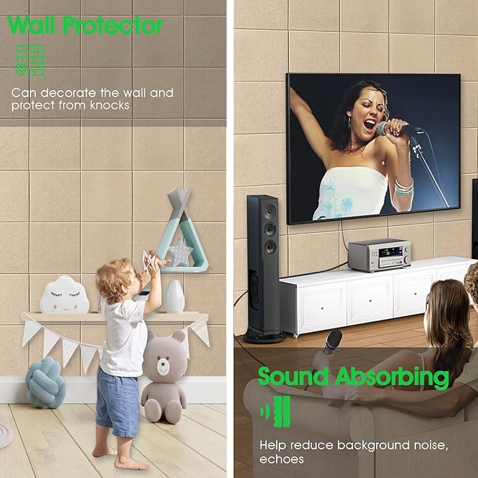 Large Cork Board for Office Wall Decor,48"x36"-12 Pack Felt Wall Tiles with Safe Removable Adhesive Tabs, 1/2" Thick, Felt Bulletin Board Pin Board Cork Boards for Walls - Tan