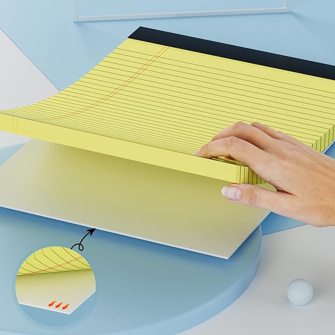 AILZFEI 300 Sheets Light Yellow Legal Pads 8.5 x 11.75 Wide Ruled Paper 6-Pack Note Pad 50 Sheets per Notepad Perforated Writing Pad Durable Sturdy Back 8x11 Pads of Paper