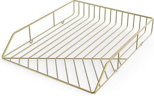 U Brands Metal Paper Tray, Letter Size, Desktop Accessory, Vena Collection, Gold, 3233U03-12