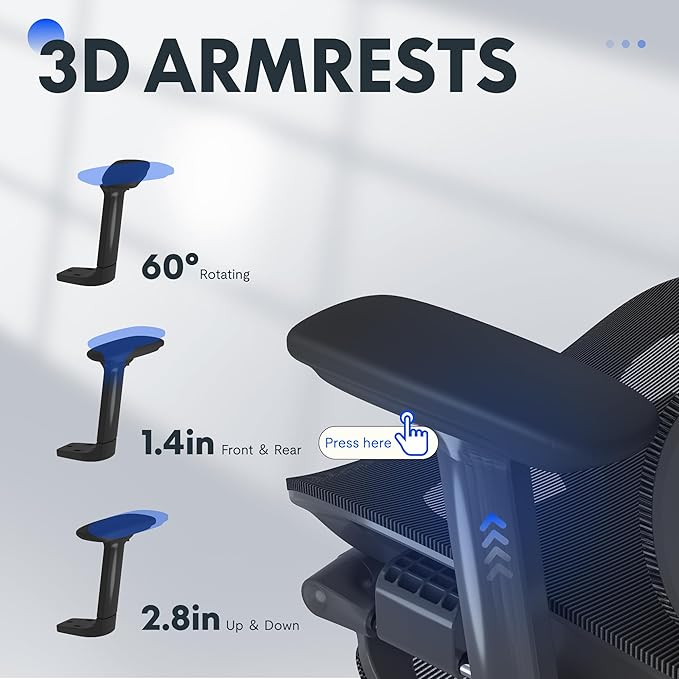 FLEXISPOT ErgoX Premium Ergonomic Office Chair with Footrest- Adjustable 3D Armrests, Dynamic Lumbar Support, Recline & Tilt Function, Mesh Seat, for Home & Office Use,Foam Black