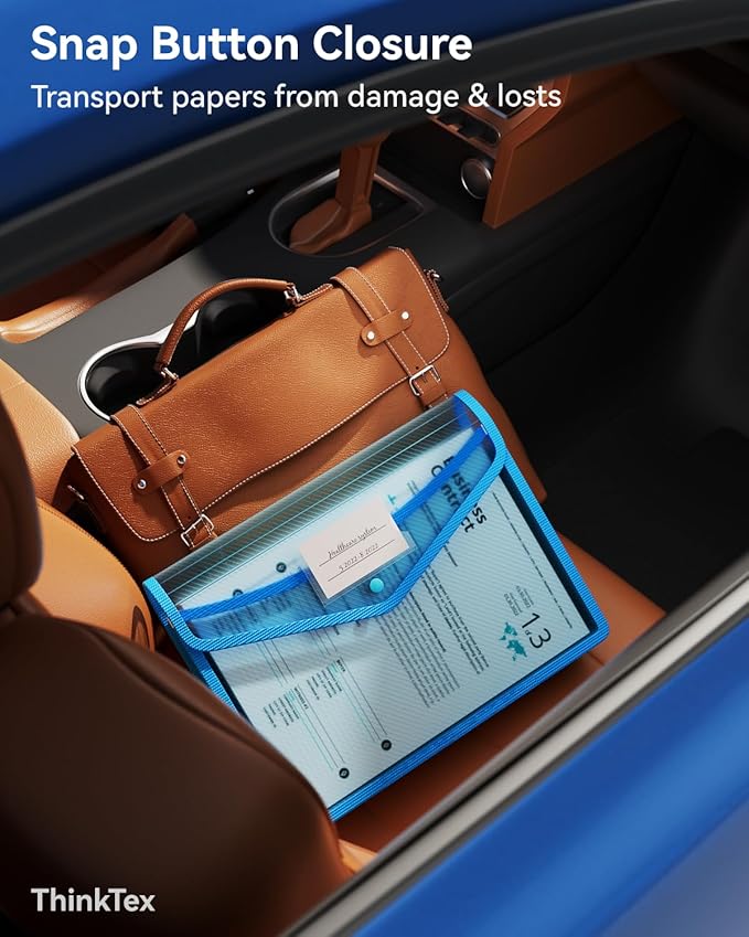 ThinkTex Plastic Expanding File Folder, Transparent envelopes with Snap Closure, No Dividers, Large Capacity, Assorted Colors, Fit Letter/A4 Size - 5 Packs