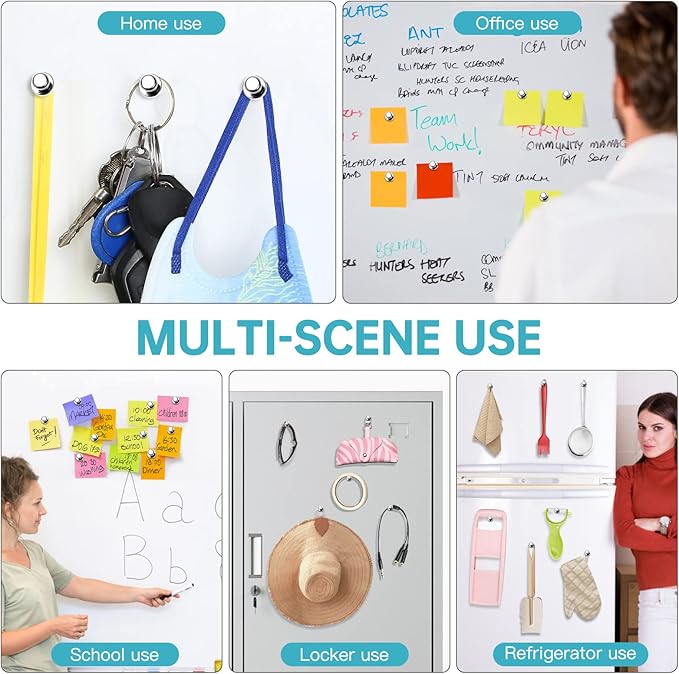 Pack of 8 Magnets for Whiteboard Fridge Magnets Strong Silver Push Pin Magnets Small Refrigerator Magnets for Classroom School Office Adults