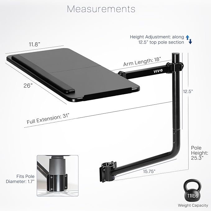 VIVO Office Chair Mounted 26 x 12 Inch Keyboard and Mouse Tray, Ergonomic Tilt, Full Motion 360 Degree Rotation, Black, MOUNT-KB08C
