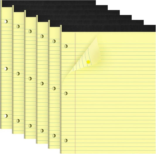 HAUTOCO 8.5 x 11 Legal Pads 6 Pack Yellow Wide Ruled Lined Writing Note Pads Perforated Notepad, 30 Sheets Per Notepad, 3-Hole Punched Paper for School, Office
