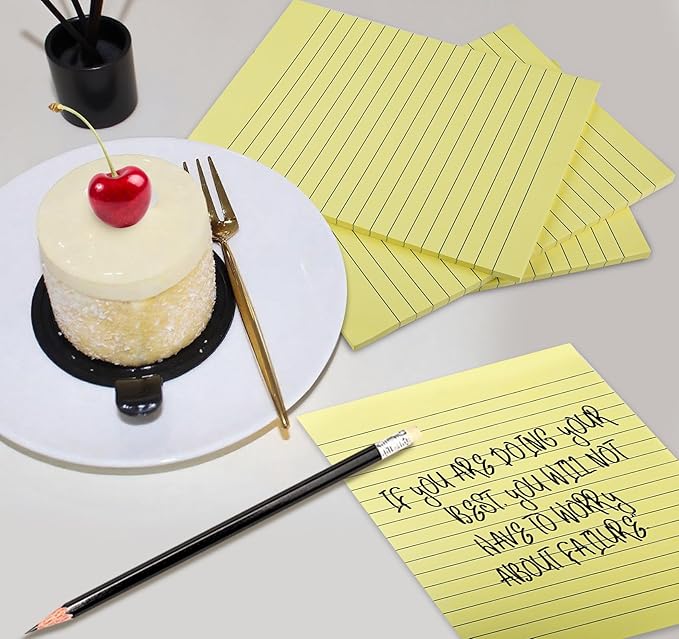 6 Pack 8x6 Inch Lined Sticky Notes, 300 Sheets Large Yellow Sticky Notes with Lines Super Sticking Power Memo Pads, Self-Stick Note Pads for School Office Home