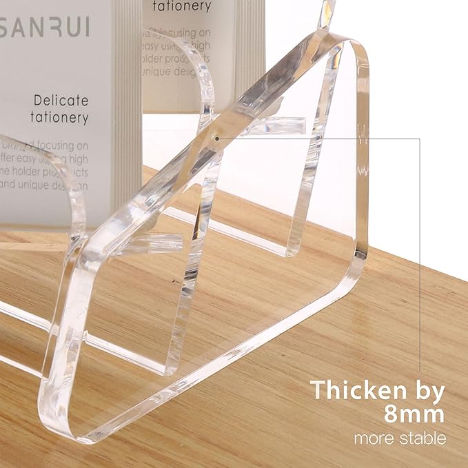 SANRUI Business Card Holder for Desk, Slant Clear Acrylic Desktop Cards Organizer, 2 Tier 4 Slots, Holds 240 Cards