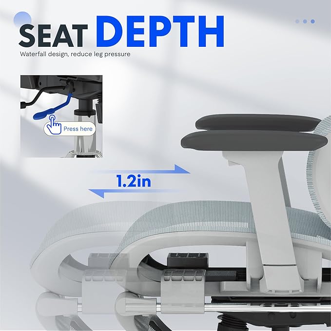 FLEXISPOT ErgoX Premium Ergonomic Office Chair with Footrest- Adjustable 3D Armrests, Dynamic Lumbar Support, Recline & Tilt Function, Mesh Seat, for Home & Office Use,Blue