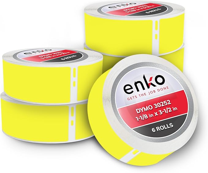enKo [6 Rolls, 2100 Labels] Address, Shipping & Barcode Labels 30252 - Yellow (1-1/8" x 3-1/2") Compatible for Dymo LabelWriter & Rollo Printer