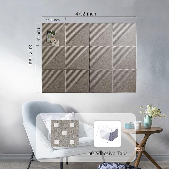 Large Cork Board for Walls 48"x 36", 12 Pack Felt Wall Tiles with Safe Removable Adhesive Tabs, Cork Board for Office,Pinboard Bulletin Board (Deep Camel, 48" x 36" 12 Pack)