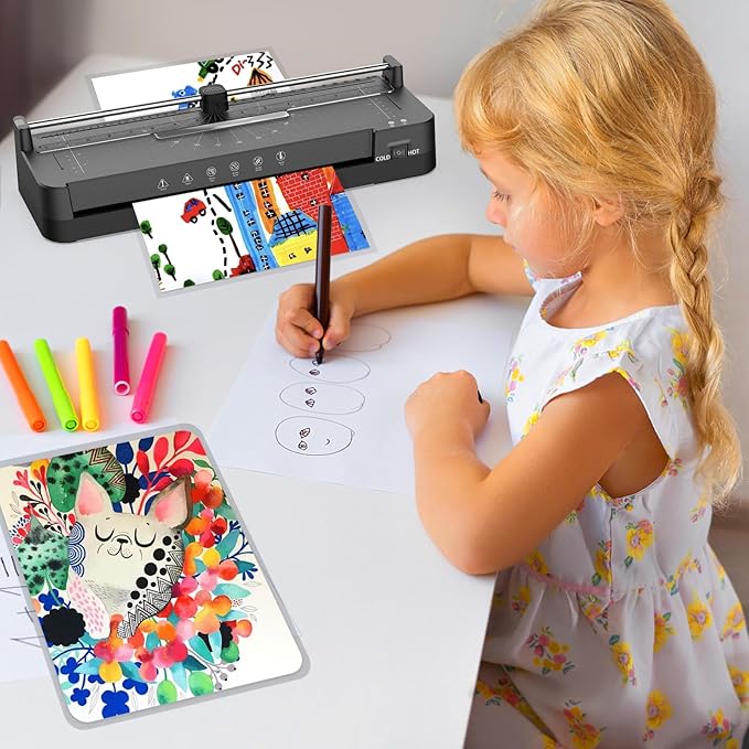 Laminator Machine with 40pcs Laminating Pouches Sheets, 9 in 1 Laminator 13-inch Wide Thermal &Cold Machine Built-in Paper Trimmer Corner Rounder Hole Punch for Home Office School (Black)