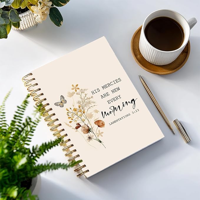YOU FOUND ME Bible Journal, A5 Spiral Christian Journal with Floral Notebook, HIS MERCIES ARE NEW EVERY MORNING, Bible Verse Gifts for Women Birthday Christmas, Sunday School, Office Supplies