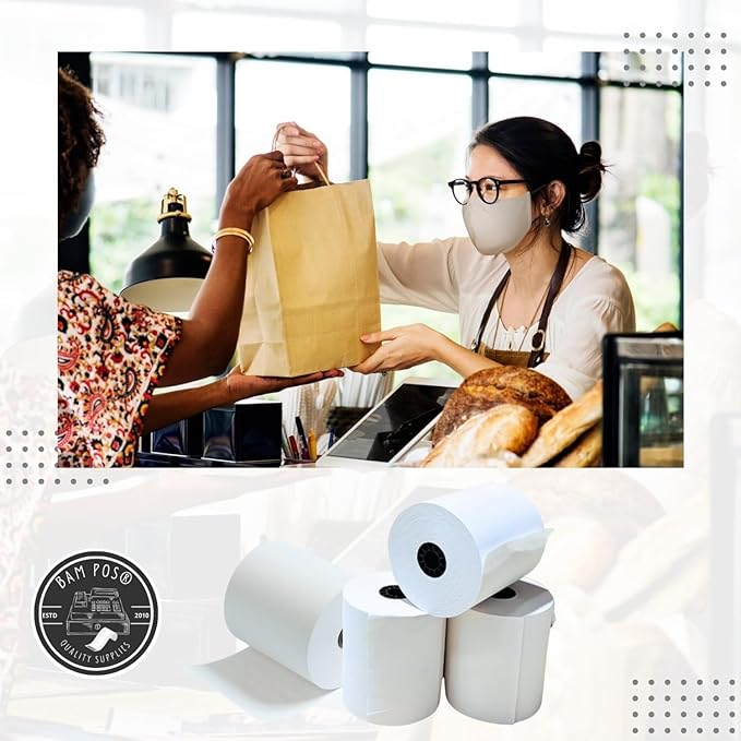 Bright White 3" x 150' 1-Ply Bond Receipt Paper Rolls (12 Rolls)