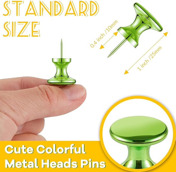 Outus 100 Pcs Giant Push Pins Large Thumb Tacks Plastic Heads 1 Inch Jumbo Push Pins for Cork Board Map Posters Office School(Purplish Red, Gold, Blue, Green, Silver)