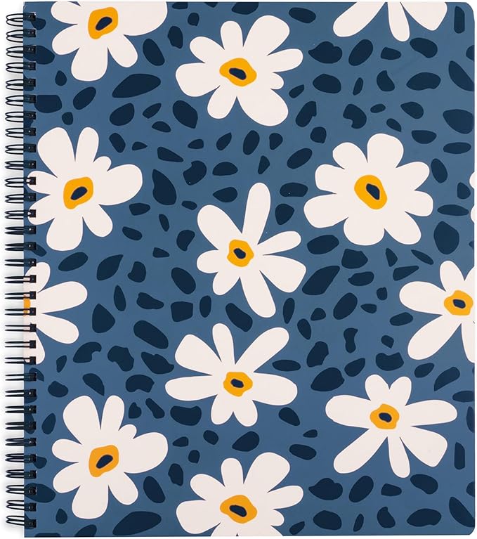 Steel Mill & Co Cute Large Spiral Notebook College Ruled, 11" x 9.5" with Durable Hardcover and 160 Lined Pages (Leopard Daisy)