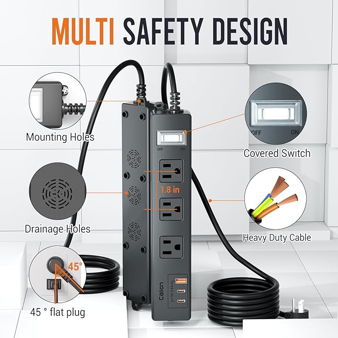 USB Outdoor Power Strip Weatherproof, Waterproof Surge Protector with 3 Wide Outlet with 3 USB Ports, Shockproof Overload Protection,15FT Extension Cord for Outside Decorations,Christmas Lights,Patio