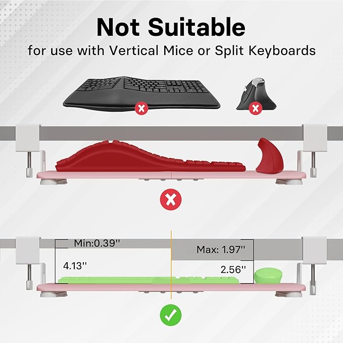 BONTEC KMT01-PJ Under Desk Keyboard Tray, Pull-Out Keyboard & Mouse Platform with C-Clamp, 20 x 11.8 in Space-Saving Ergonomic Slide-Out Drawer, Pink