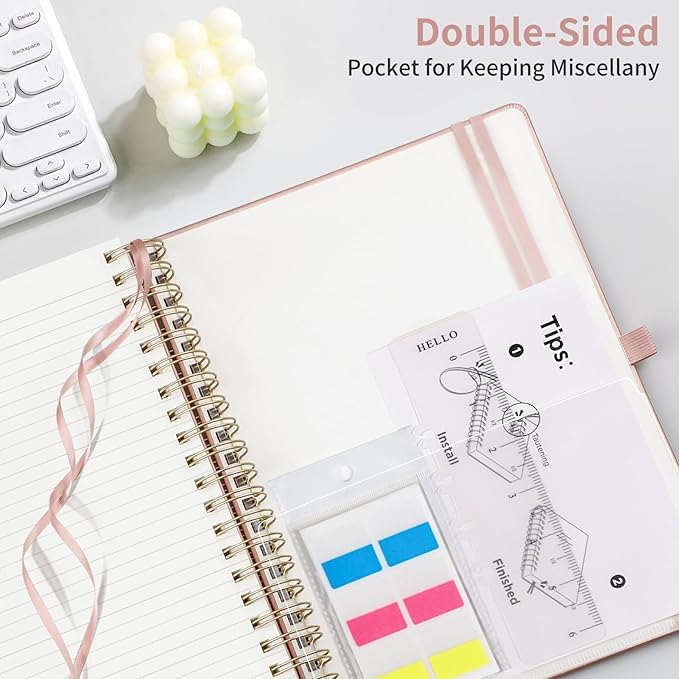 EMSHOI B5 Leather Hardcover Spiral Notebook - 300 Numbered Pages, 100 GSM Thick Paper, College Ruled Journal for Work, Writing & Note-Taking, 7.48" x 10.15", Rose Gold for Men & Women