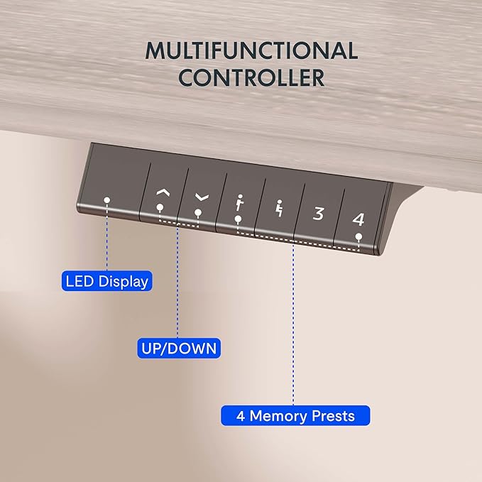 FLEXISPOT EN1 One-Piece Standing Desk, 48 x 30 Inches Electric Height Adjustable Desk for Home Office (White Frame + Gray Wood Desktop, 2 Packages)