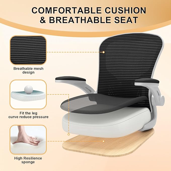 Office Chair, Ergonomic Desk Chairs 330LBS Capacity High Back Mesh Computer Chair with Flip-up Armrests, Comfy Work Chair with Adjustable Lumbar Support, Rolling Chair