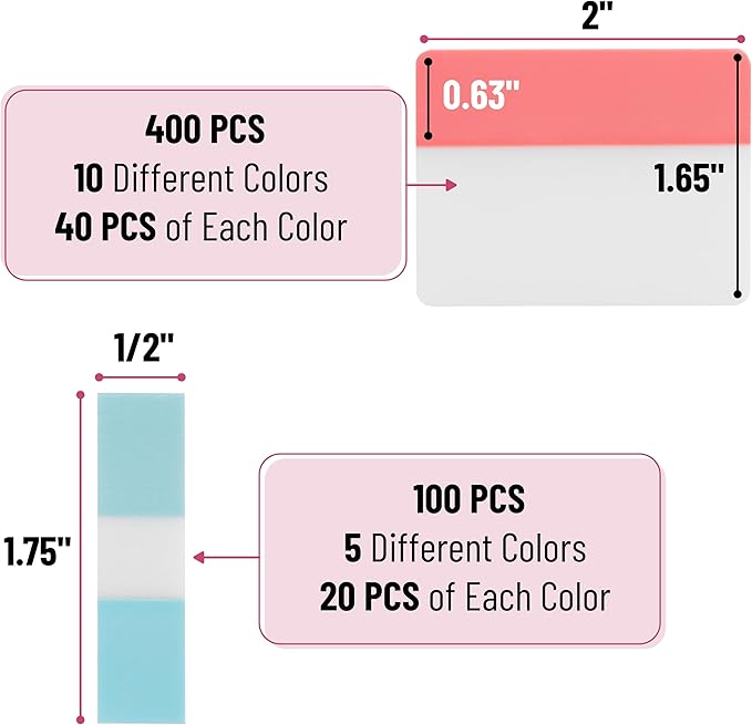 Mr. Pen- Sticky Index Tabs, 500 Pcs, 21 Sets, Colorful Sticky Tabs for Notebooks, Page Markers, Page Tabs for Binders, Page Tabs Sticky Tabs for Books, Notebook Tabs, Back to School Supplies