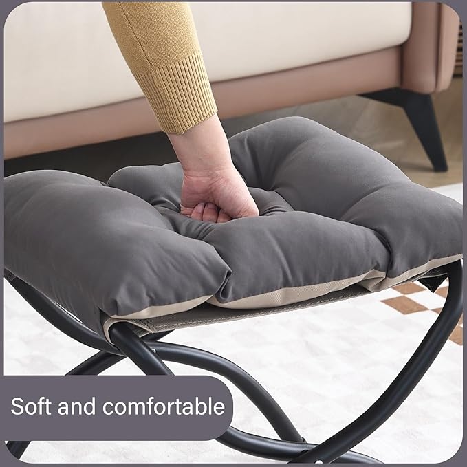 LITA Folding Upholstered Footrest Stool, Modern Small Portable Accent Ottoman with Detachable Thick Cotton Cushion Padded Sofa Stool with Metal Frame for Lazy Chair, Living Room & Bedroom, Dark Grey