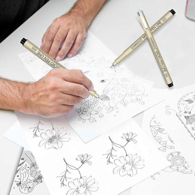 01 Micro Pen, 6 Pack Black Fine Point Pen with Waterproof Archival Ink, 0.25mm Fineliner Ink Pens for Artist Illustration, Sketching, Anime, Manga, Technical Drawing and Scrapbooking