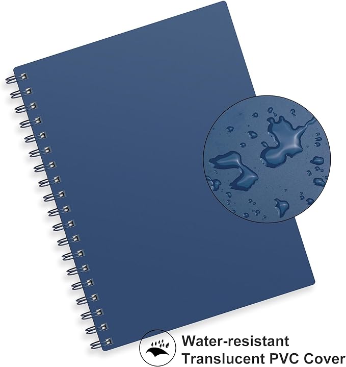 RETTACY Spiral College Ruled Notebook, 300 Pages, A5 Medium Size (5.7" x 8.2"), for School, Work, Writing, Journaling, 100 GSM Thick Paper, Flexible Plastic Cover (Navy Blue)