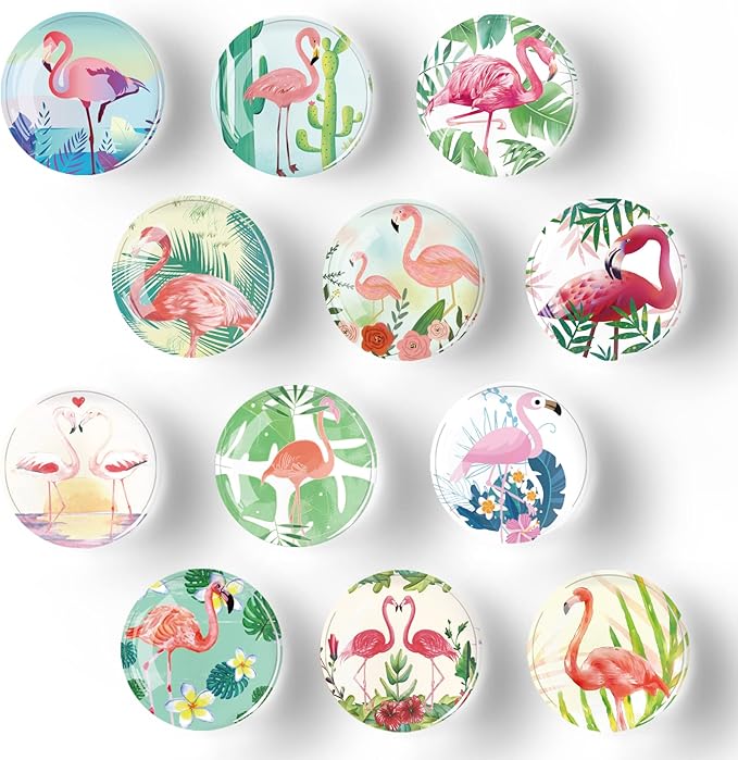 12Pcs Glass Strong Magnetic Refrigerator Magnet Fridge Sticker,Cute Flamingo Fridge Magnets Decoration for Crafts,Strong Fridge Magnets for Kitchen, School,Office Whiteboard, Cabinet and Dishwasher