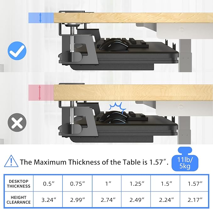 suptek Under Desk Keyboard Tray with Storage Drawer – 26.7" x 11.8" Large Workspace, Heavy-Duty C-Clamp Mount, Adjustable Height, Easy Installation – Perfect for Home Office, DSF6CT