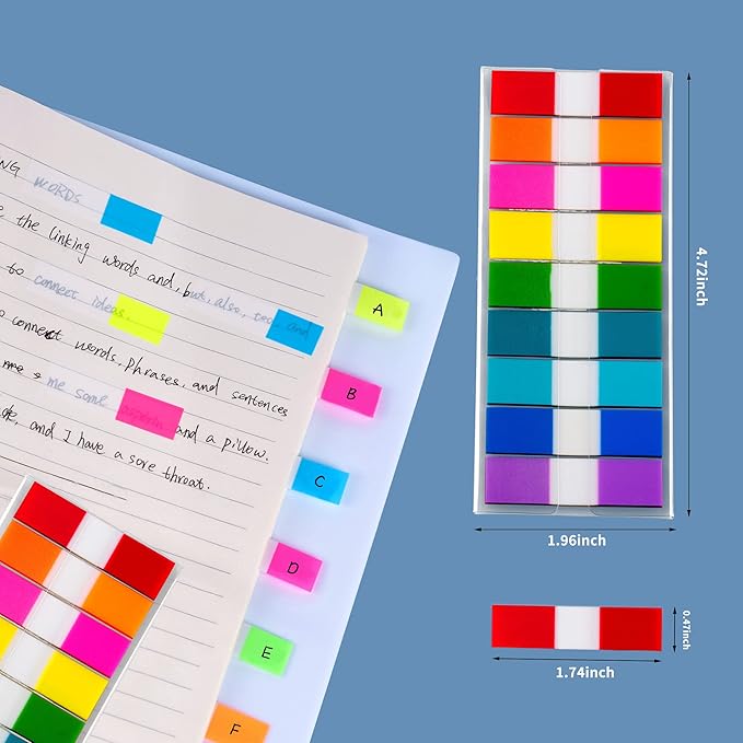 Ericter 1440 Pcs Sticky Tabs Book Tabs Page Markers Tabs, Sticky Note Tabs Colored Writable and Repositionable Index Tabs, Tabs for Annotating Books, Page Tabs