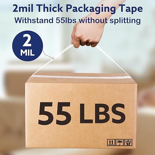 Clear Packing Tape (2 Rolls), Heavy Duty Packaging Tape for Shipping Packaging Moving Sealing, 2 inches Wide, 65 Yards Per Roll