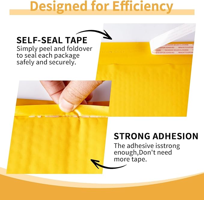 Kraft Bubble Mailers 4×8' Inch 50 Pack Yellow shipping envelopes Self-Seal Padded Mailing Envelopes for Jewelry Makeup Supplies and Small Business Packaging
