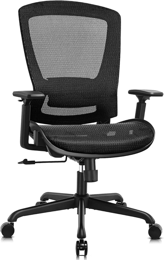 ELABEST Mesh Office Chair,Ergonomic Computer Desk Chair,Sturdy Task Chair- Adjustable Lumbar Support & Armrests,Tilt Function,Comfort Wide Seat,Swivel Home Office Chair (Black)