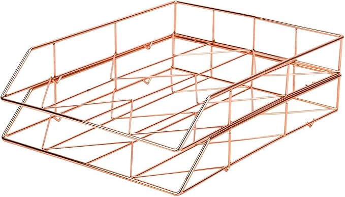 U Brands Desktop Letter Tray, Wire Metal, Copper/Rose Gold