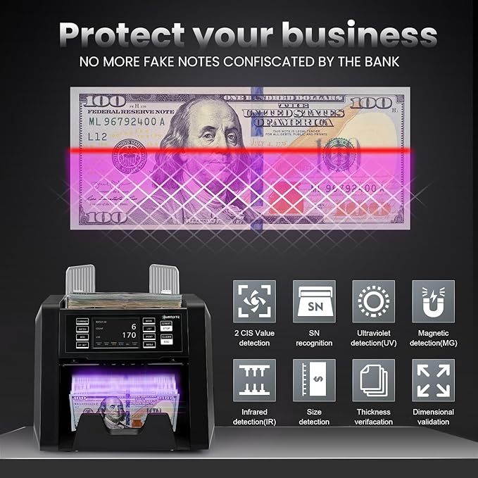 C-N70A Mixed Denomination Money Counter Machine,Value Counting,Multi Currency,CIS/UV/MG/IR Counterfeit Detection Bill Counter,Serial Number,Printer Enabled,Touch Screen,Cash Counter