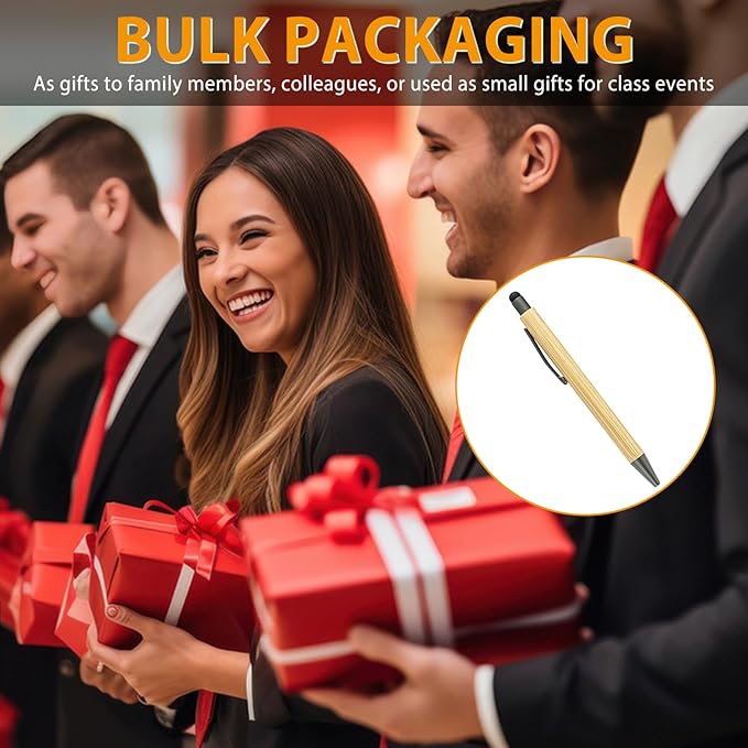 100pcs Bamboo Pens Bulk with Touch Stylus Tip Wooden Bamboo Pens Engraving Wooden Ballpoint Pen Customizable Gift Pen Bulk Grey