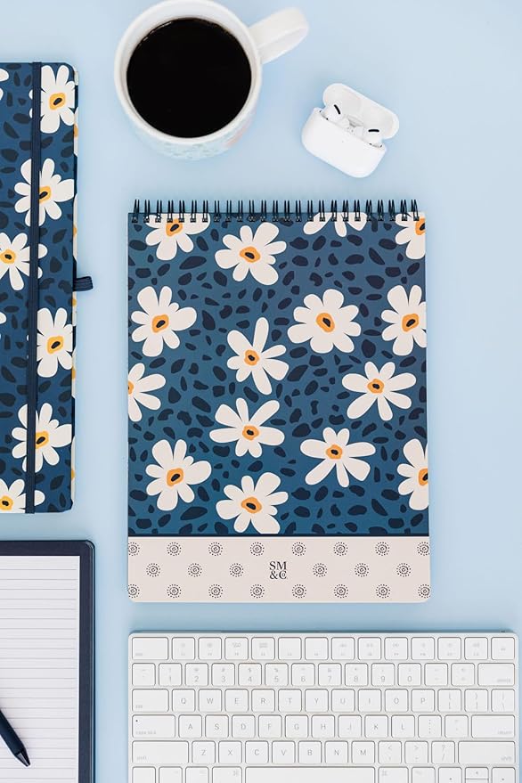 Steel Mill & Co Large Top Spiral Notebook College Ruled, 11" x 8.5" with Durable Hardcover and 160 Lined Pages (Leopard Daisy)