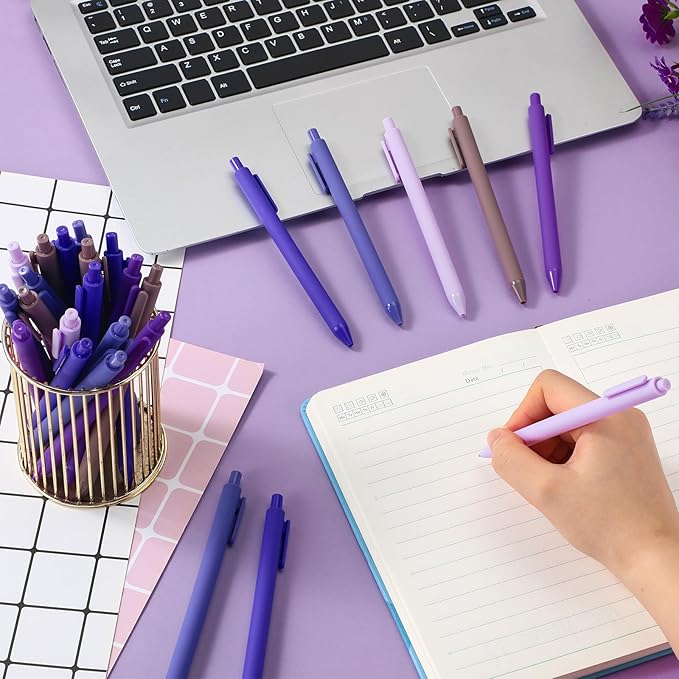 100 Pcs Ballpoint Pens Bulk Retractable Writing 1. 0 mm Black Ink Cute Pens Smooth Writing Color Fancy Gift for Teacher Student Employee Office School Home Baby Shower Supplies (Purple Series)