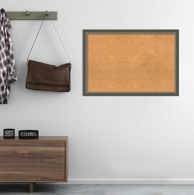 Amanti Art Natural Cork Board for Wall, 27x39 Vision Board with Silver Wood Frame, Large Corkboard Office Decor for Home Organization, Casual Corkboard Pinboard to Display Items for Home Organization