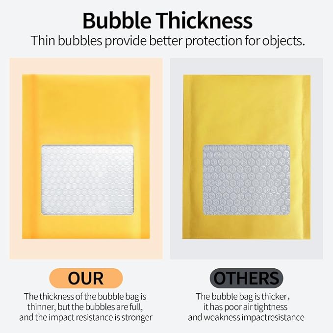 Kraft Bubble Mailers 8.5×12' Inch 50 Pack Yellow shipping envelopes Self-Seal Padded Mailing Envelopes for Jewelry Makeup Supplies and Small Business Packaging