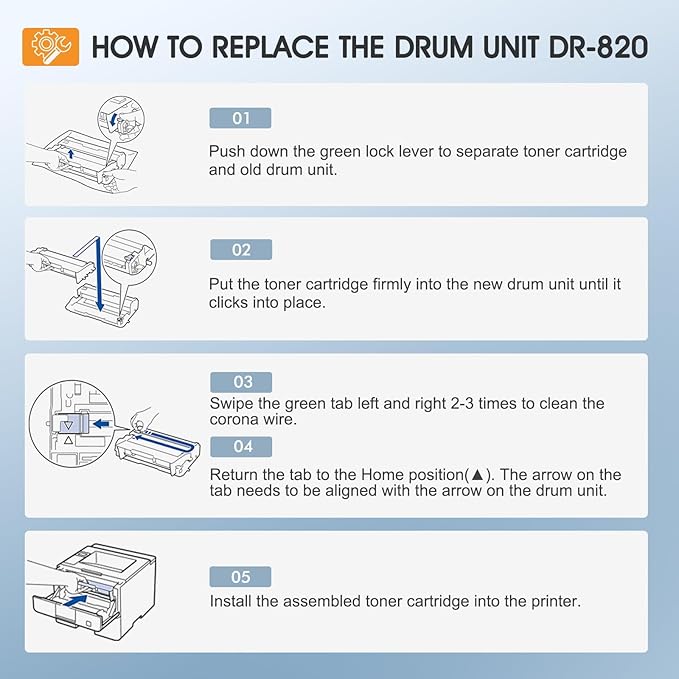 DR820 DR-820 Drum Unit Black 2 Pack Compatible Replacement for Brother DR820 DR 820 DR-820 for HL-L6200DW HLL6200DW L6200DW MFC-L5850DW MFC-L5900DW MFC-L5700DW HL-L5200DW L5200DWT Printer Ink